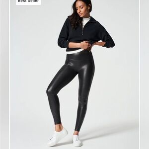 Spanx Faux Leather Black Leggings Size XL